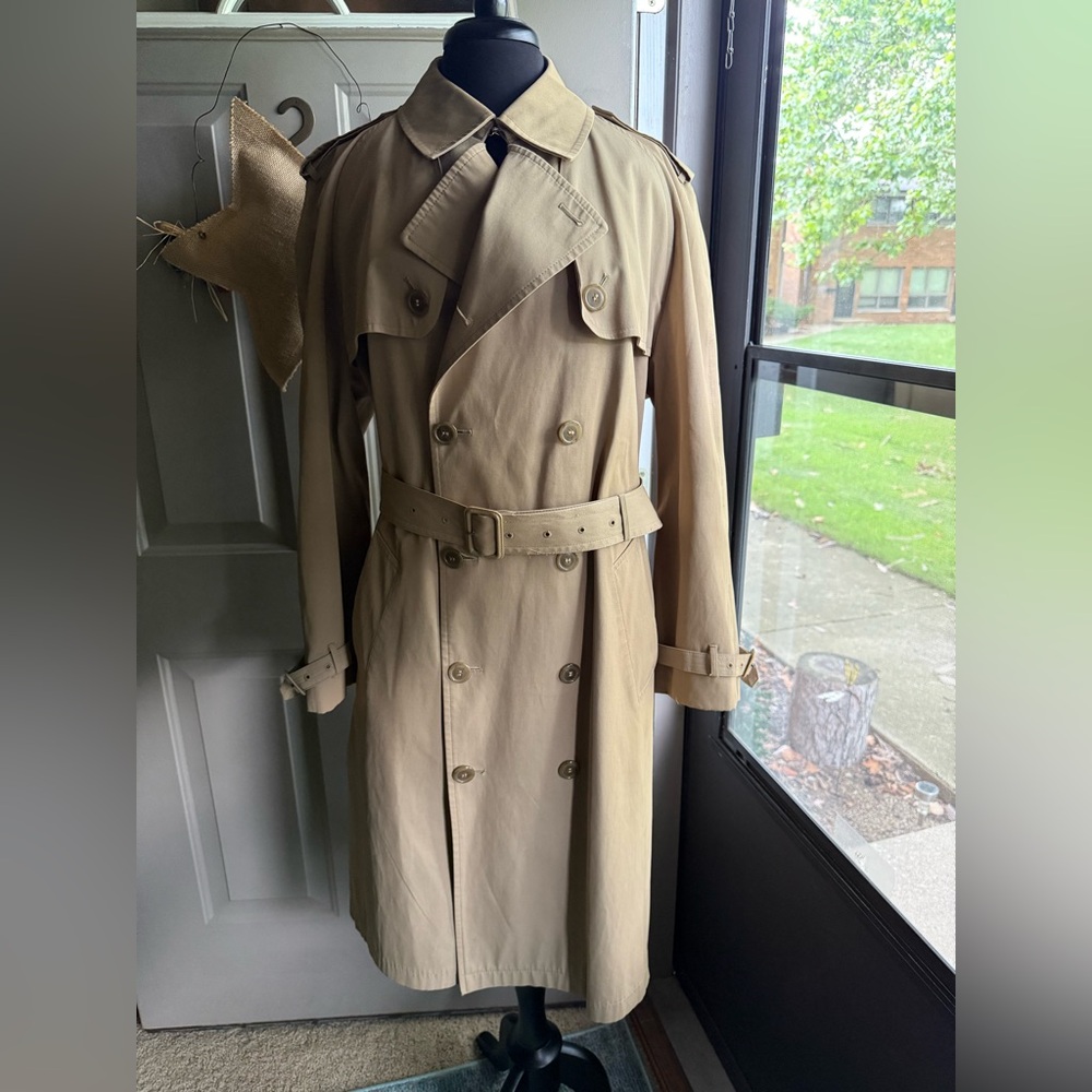 Vintage Misty Harbor plaid lined double breasted trench coat, size 42 reg